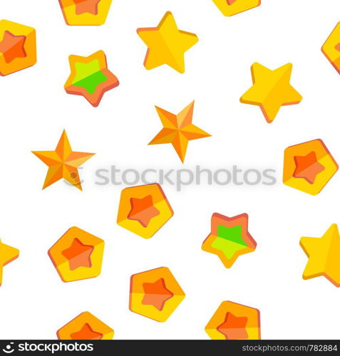 Star Icon Seamless PatternVector. Gold Bright Star Icons. Sky Cosmos Object. Rating Sign. Winner Shape. Illustration. Star Icon Set Vector Seamless Pattern