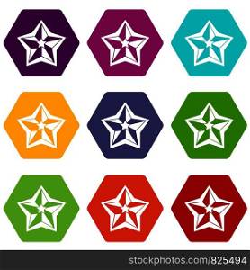 Star icon set many color hexahedron isolated on white vector illustration. Star icon set color hexahedron