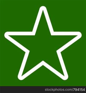 Star icon white isolated on green background. Vector illustration. Star icon green