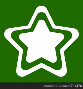 Star icon white isolated on green background. Vector illustration. Star icon green