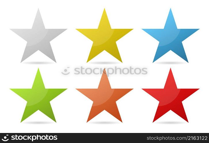 Star icons set. Art collection with colored stars. Bright stars isolated. Vector Illustration.