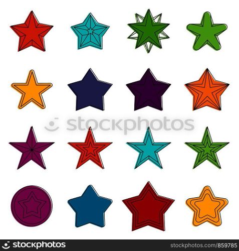 Star icons set. Doodle illustration of vector icons isolated on white background for any web design. Star icons doodle set