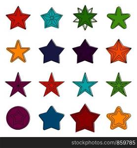 Star icons set. Doodle illustration of vector icons isolated on white background for any web design. Star icons doodle set