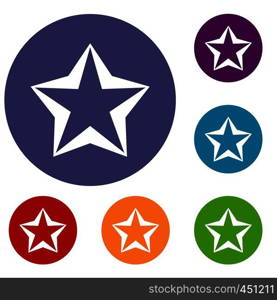 Star icons set in flat circle reb, blue and green color for web. Star icons set