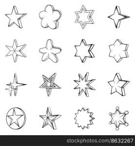 Star icons set in outline style isolated on white background. Star icons set vector outline