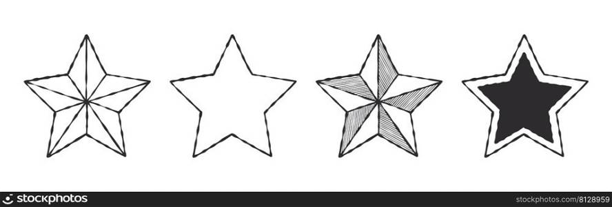 Star icons set. Stars drawn by hand with different textures. Vector images
