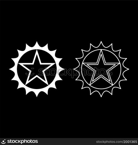 Star in circle with sharp edges icon white color vector illustration flat style simple image set. Star in circle with sharp edges icon white color vector illustration flat style image set