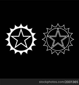 Star in circle with sharp edges icon white color vector illustration flat style simple image set. Star in circle with sharp edges icon white color vector illustration flat style image set