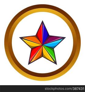 Star in colours of LGBT vector icon in golden circle, cartoon style isolated on white background. Star in colours of LGBT vector icon