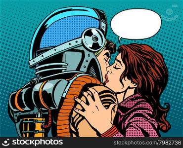 Star kiss the wife of an astronaut pop art retro style. Star kiss the wife of an astronaut