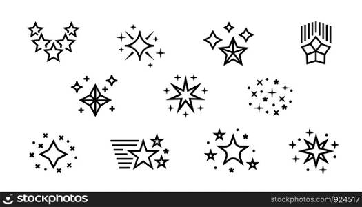Star line set. Groups and single decorative elements for logo and decoration greeting cards. Vector image style modern outline magic fantasy icon set. Star line set. Groups and single decorative elements for logo and greeting cards. Vector modern outline magic fantasy set