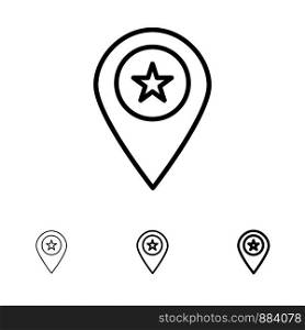 Star, Location, Map, Marker, Pin Bold and thin black line icon set