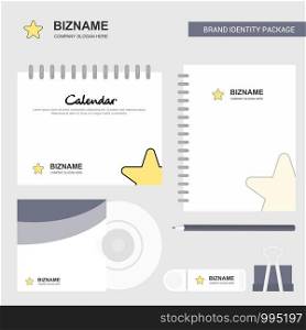 Star Logo, Calendar Template, CD Cover, Diary and USB Brand Stationary Package Design Vector Template