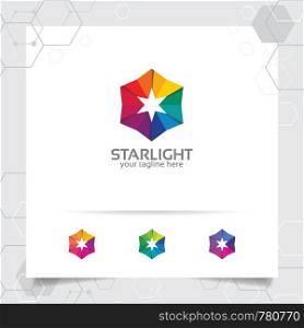 Star logo design concept of connected loop symbol , colorful star vector logo used for printing, studio, and technology.