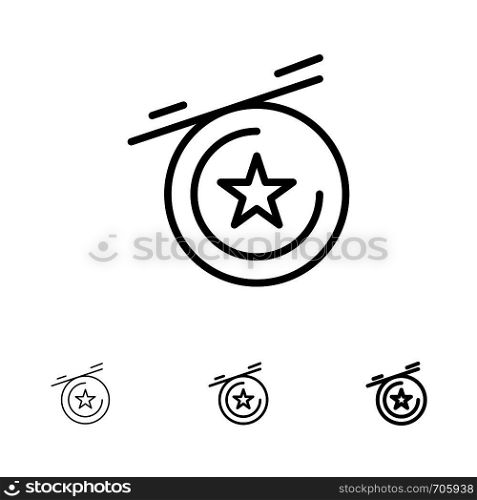 Star, Medal Bold and thin black line icon set