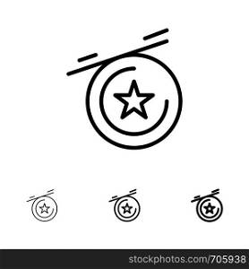 Star, Medal Bold and thin black line icon set