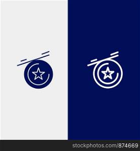 Star, Medal Line and Glyph Solid icon Blue banner