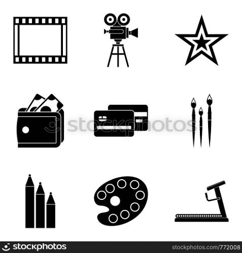 Star movie icons set. Simple set of 9 star movie vector icons for web isolated on white background. Star movie icons set, simple style