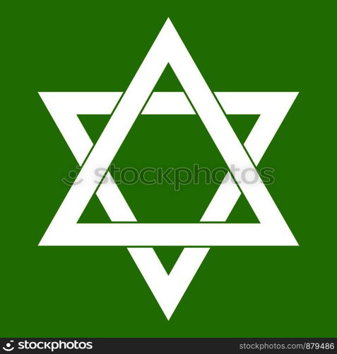 Star of David icon white isolated on green background. Vector illustration. Star of David icon green