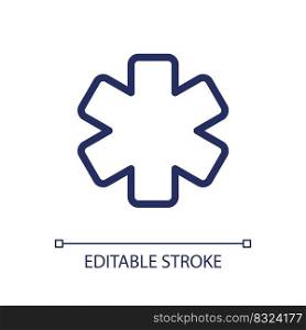 Star of life pixel perfect linear ui icon. Ambulance symbol. Emblem of medical services. GUI, UX design. Outline isolated user interface element for app and web. Editable stroke. Arial font used. Star of life pixel perfect linear ui icon