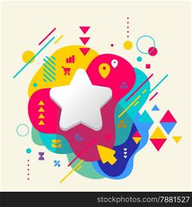 Star on abstract colorful spotted background with different elements. Flat design.