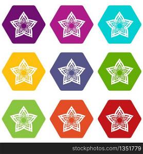 Star petal icons 9 set coloful isolated on white for web. Star petal icons set 9 vector
