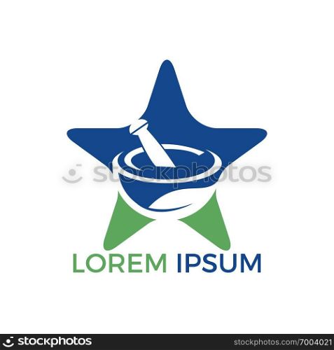 Star Pharmacy medical logo design. Natural mortar and pestle logotype, medicine herbal illustration symbol icon vector design.