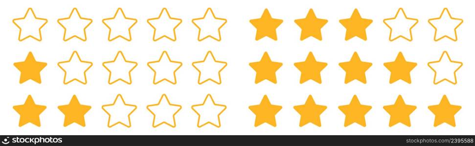 Star rating from 0 to 5 rating review icon set. Five yellow mark illustration symbol. Sign level top vector.