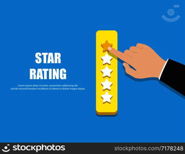 Star Rating. Hand giving five star rating. Vector illustration. Eps10. Star Rating. Hand giving five star rating. Vector illustration