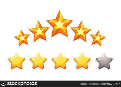 Star rating. User feedback and game rating concept, award and success symbol. Vector isolated set illustration online ranking image star. Star rating. User feedback and game rating concept, award and success symbol. Vector isolated set