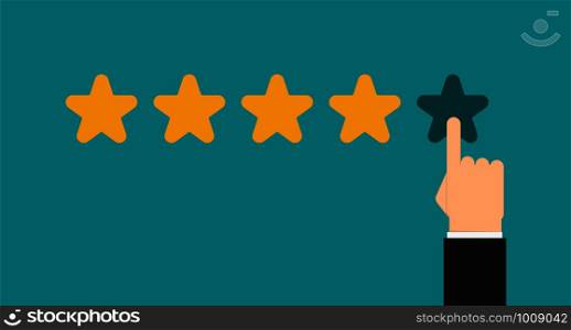 star rating with hand in flat style, vector. star rating with hand in flat style