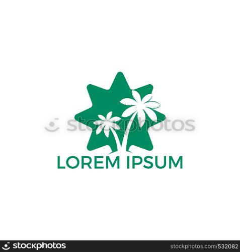 Star shaped tropical beach and palm tree logo design. Island and beach logo design. Summer holidays and travel logo concept.