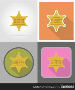star sheriff wild west flat icons vector illustration isolated on background