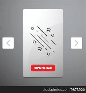 star, shooting star, falling, space, stars Line Icon in Carousal Pagination Slider Design   Red Download Button. Vector EPS10 Abstract Template background