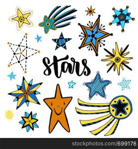 Star sketches isolated set. Doodle hand drawn vector illustration.. Star sketches isolated set. Doodle hand drawn vector illustration