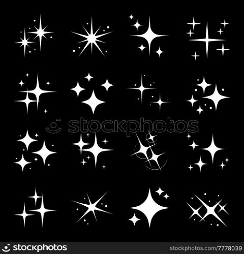 Star sparkle twinkle, star burst flashes of shine glitter and light sparks, vector icons. Bright star sparkles with twinkle effect for Christmas background, magic stars with flare glare and rays glow. Star sparkle twinkle, star burst flashes of shine