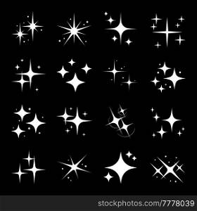 Star sparkle twinkle, star burst flashes of shine glitter and light sparks, vector icons. Bright star sparkles with twinkle effect for Christmas background, magic stars with flare glare and rays glow. Star sparkle twinkle, star burst flashes of shine