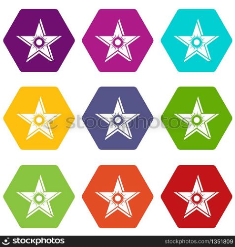 Star sun icons 9 set coloful isolated on white for web. Star sun icons set 9 vector