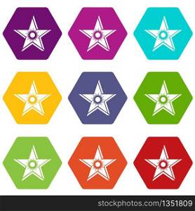 Star sun icons 9 set coloful isolated on white for web. Star sun icons set 9 vector