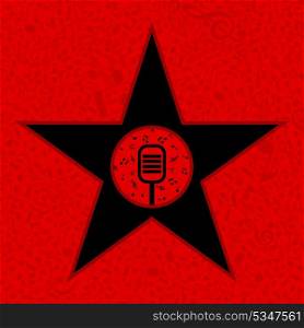 Star with a microphone on a red background. A vector illustration