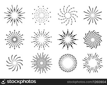 Starburst, firework shadow icon vector. Radiating from the center of straight and spiral beams, lines. Set of simple elements for logo, signs.. Starburst, firework shadow icon vector. Radiating from the center of straight and spiral beams, lines.