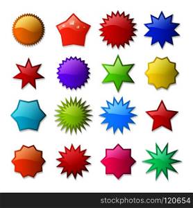 Starburst shapes. Circle star burst shape promo stickers, blank sale vector price tags isolated on white background. Starburst shape stickers