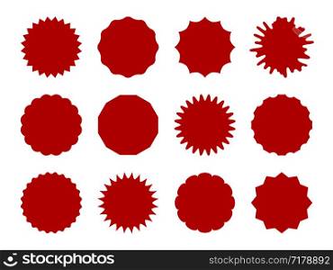 Starburst stickers. Star shaped sale banners, speech bubble stickers. Red explosion signs, promo price coupon tag vector isolated burst shapes and silhouettes for offering, simple pricetag set. Starburst stickers. Star shaped sale banners, speech bubble stickers. Red explosion signs, promo price coupon tag vector isolated set