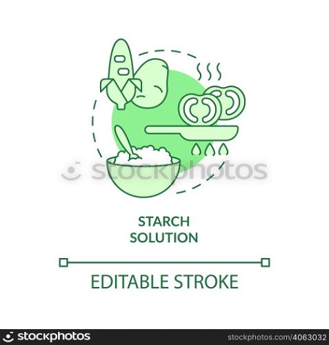 Starch solution green concept icon. Cooked starches. Variety of vegan diet abstract idea thin line illustration. Isolated outline drawing. Editable stroke. Arial, Myriad Pro-Bold fonts used. Starch solution green concept icon