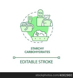 Starchy carbohydrates green concept icon. Product containing carbs. Vegan lifestyle abstract idea thin line illustration. Isolated outline drawing. Editable stroke. Arial, Myriad Pro-Bold fonts used. Starchy carbohydrates green concept icon