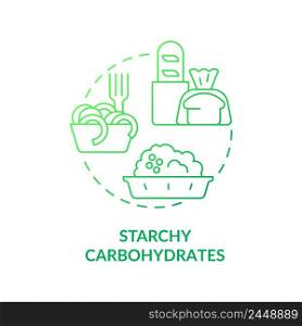 Starchy carbohydrates green gradient concept icon. Product containing carbs. Vegan lifestyle abstract idea thin line illustration. Isolated outline drawing. Myriad Pro-Bold font used. Starchy carbohydrates green gradient concept icon