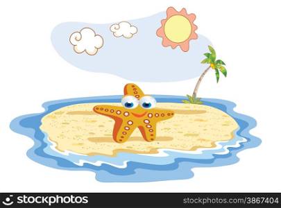 starfish cartoon posing at the beach