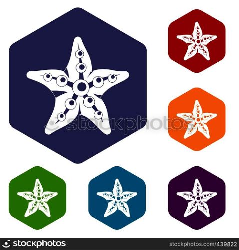 Starfish icons set hexagon isolated vector illustration. Starfish icons set hexagon