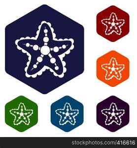 Starfish icons set rhombus in different colors isolated on white background. Starfish icons set