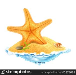 Starfish in the sand, vector illustration